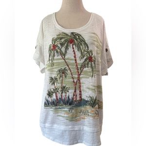 Sportelle Tropical Short Sleeve knit Top 1-2X